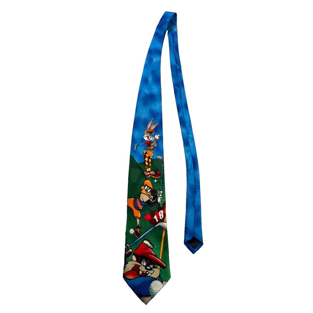 Vintage 1996 Looney Tunes Mania Golf Tie Bugs Bunny Daffy Taz Warner Bros